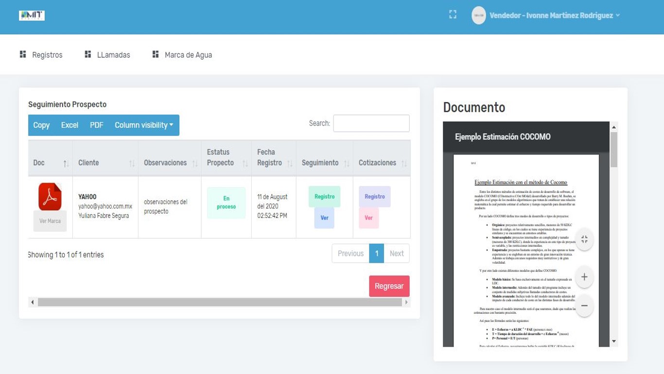 Vista registros con visualizador PDF