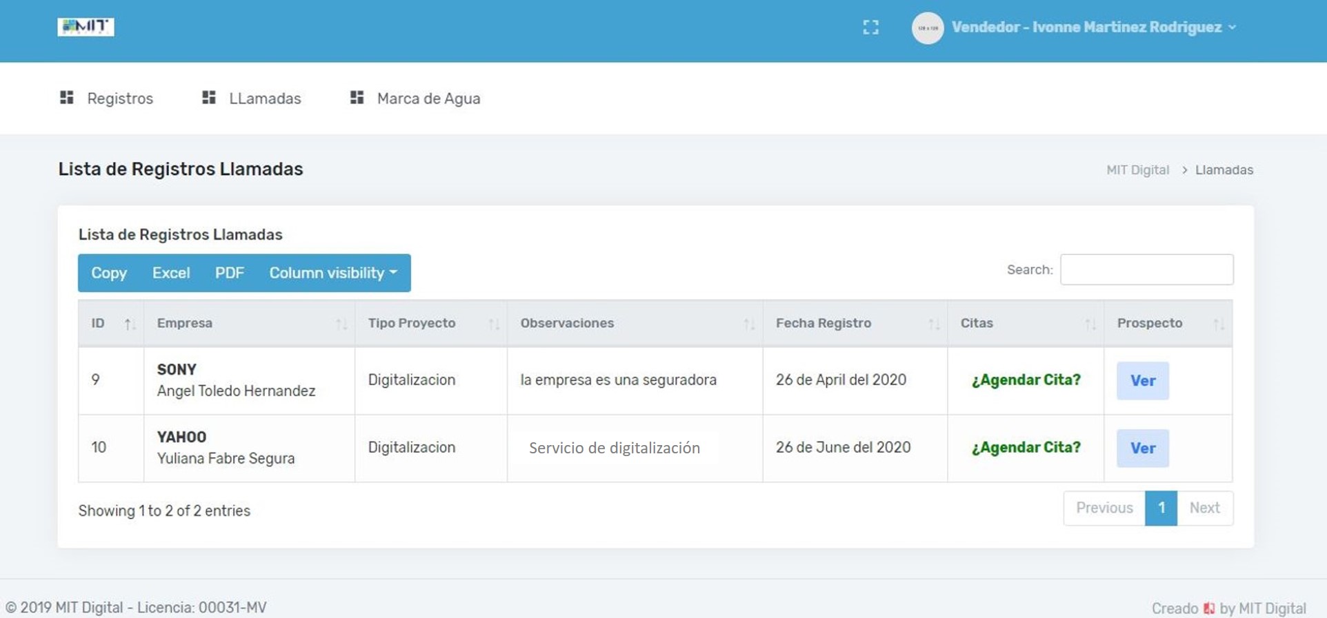 Registro llamadas a clientes